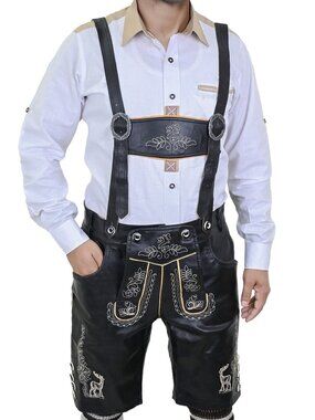 Men’s Oktoberfest Costume Black Leather Lederhosen Albert Bavarian Outfit